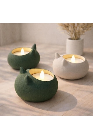 Modern Tasarım 2'li Tealight Seti: Mat Dokulu Kedi