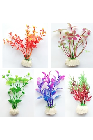 Plastik Süs Yapay Fanus Akvaryum Bitkisi Dekoru 5 Li Set Küçük