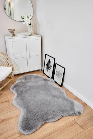 Apex Reiki Gri Peluş Post Şekilli Halı Gri
