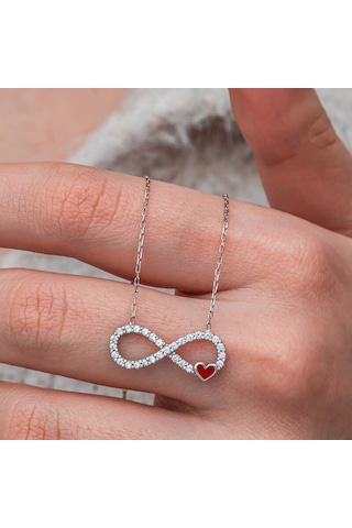 Artsmagazinmücevher Gümüş Sonsuzluk Kırmızı Kalpli Kadın Kolye