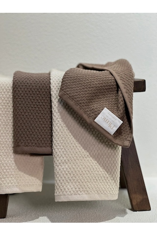 %100 Pamuk Premium Yüz Havlusu Kahve Krem 50x80cm 2li Set Kahve-krem