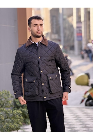 Rocqerx X-2033 Yaka Garni Detaylı Astarlı Kapitone Mont Siyah
