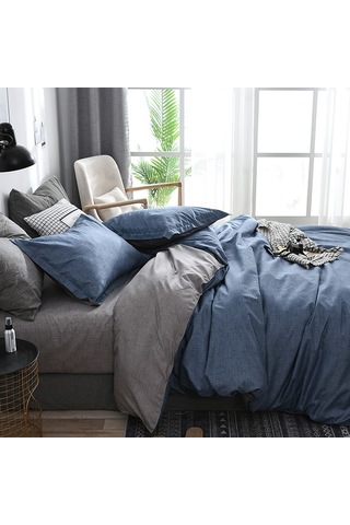 Sones Yatak Takımı Düz Ekose Yan Yatak Yorganı Yorgan Kılıfı Çarşaf Takımı, Boyut: 135 200cm 1xyastık Kılıfı, 1xyorgan Mavi