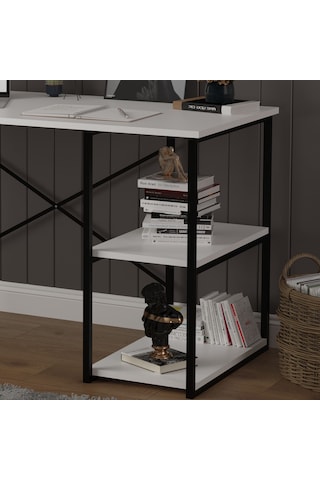 Asra Trend Raflı Metal Çalışma Masası METALÇM01 %100 MDF Bilgisayar Masası Beyaz