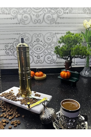 Home El Yapımı Pirinç Kahve Değirmeni, 22 Cm, Osmanlı Tarzı, Manuel Türk Kahve Ve Baharat Öğütücü, Dekoratif Çok Renkli