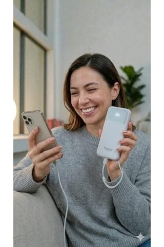 H9 20000 Mah Power Bank Pd 20w Ve Usb 22.5w Fast Hızlı Şarj Dahili Type C Ve Lightning Kablolu Dünya Standartlarına Uygun Polymer Batarya Birebir Amper Lcd Göstergeli Powerbank