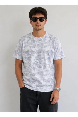 Tarz Yeri Erkek Batik Desenli Tişört Bisiklet Yaka Kısa Kol Regular Fit T-shirt - Gri