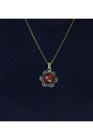 Doğal Taş Akik Doğal Taşlı Kadın Doğal Taş Otantik Kolye Euk18a Kırmızı