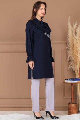 Asel Tunik Pantolon İkili Tesettür Takım Lacivert Lacivert