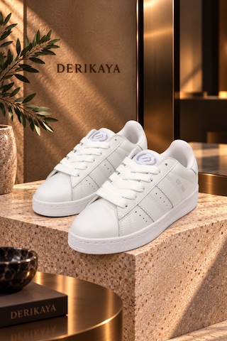 Derikaya Kadın Beyaz Bağcıklı Düz Taban Günlük Sneaker Spor Ayakkabı