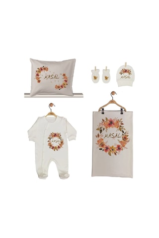 Pia Baby Gl 1929-02 İsme Özel Beşli Tulum Set Krem