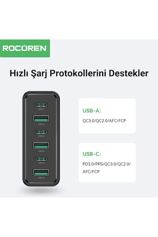 Rocoren 60w 3 Type-c Ve 3 Usb-a 6 Portlu Şarj Cihazı Masaüstü Şarj İstasyonu
