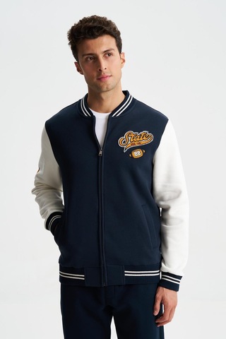 AR-MA Arma Erkek Pamuklu Regular Fit Dik Yaka Baskılı Cepli Kolej Mont Sweatshirt 001