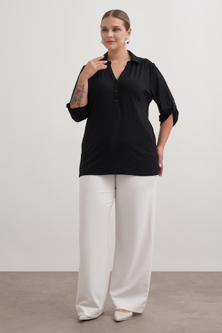 Kıvrık Kollu Örme Bluz-1825 Siyah