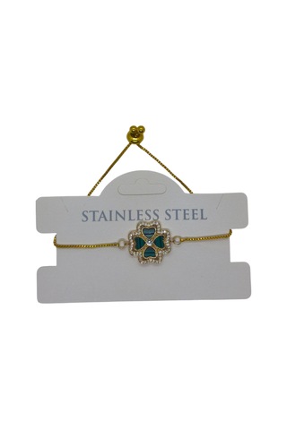 Altın Renk Yeşil Sedef Van Cleff Yonca Asansör Çelik Bileklik - 3634 Çok Renkli