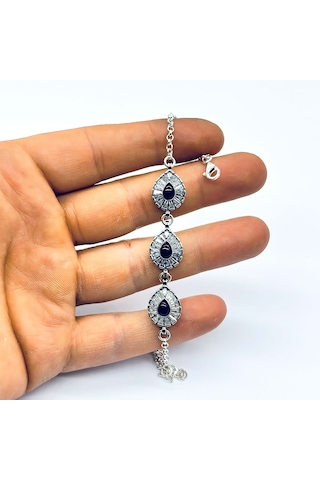 Damla Model Zirkon Ve Oltu Taşı İşçilikli 925 Ayar Gümüş Bileklik Gümüş