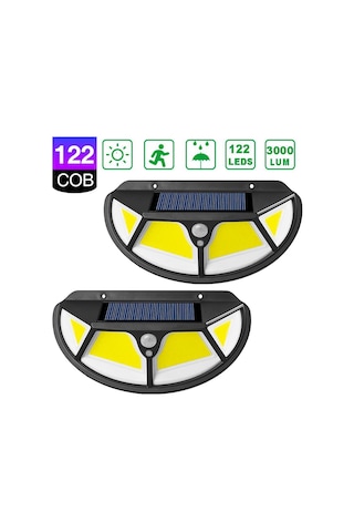 Technojet 2 Adet 122 Ledli Oval Cob Led Solar Güneş Enerjili  Bahç