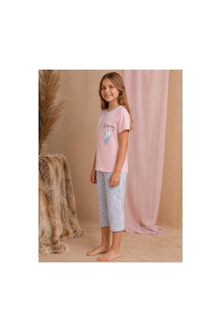 Pijamask Kız Çocuk Baskılı Pamuklu Kısa Kollu Yazlık Pijama Takımı Mavi
