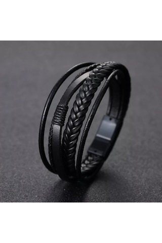 Gogoey Erkek Deri Bileklik Siyah Renk Manyetik Bileklik Db5035 Siyah