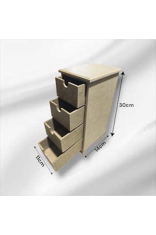 Ahşap Boyanabilir 4 Çekmeceli Takı-aksesuar Organizer Kutu