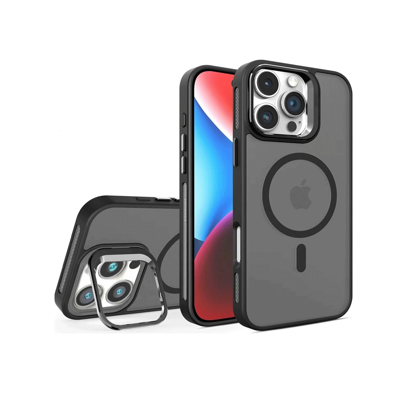 Apple Uyumlu iPhone 16 Pro Kılıf Armor Seri Magsafe Stand Özellikli Kamera Lensli Kapak Siyah