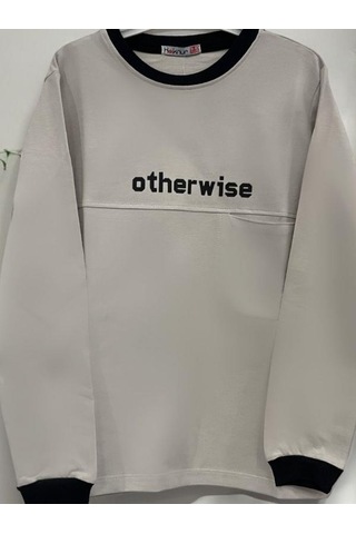 Zekids Erkek Çocuk Otherwise Yazılı Pamuklu Sweatshirt-14231 Taş