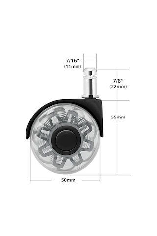S-wheels Titan Oyuncu Koltuğu Tekeri 50mm Ofis Koltuk Tekeri Ultra Sessiz Sandalye Tekeri Beyaz - Siyah
