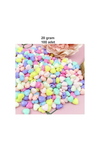 20 Gr 100 Adet Şeker Rengi Akrilik Kalp Boncuklar Renkli Karışık Plastik Pastel Boncuklar Ara Boncuk Kalp Şekilli Kolye Bilezik İçin