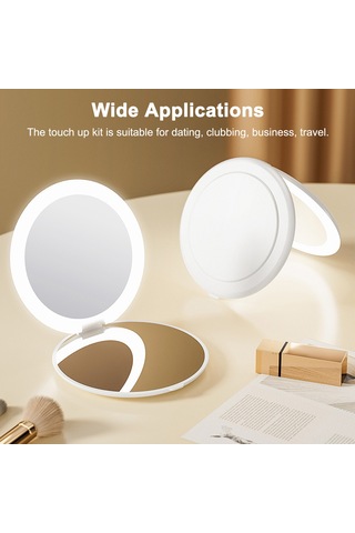 Vkemall Taşınabilir 16 Led Büyütmeli Makyaj Aynası, Katlanabilir, Type-c Şarj Edilebilir, Doğal Işık Simülasyonu Beyaz