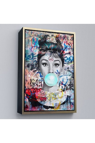 Çerçeveli Audrey Hepburn Graffiti Pop Art Duvar Tablosu-6470