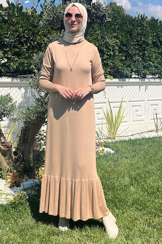 Rabia Şamlı Rüya Bej Triko Elbise Normal