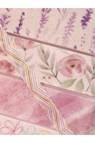 Vintage Washi Tape Bant Baskılı Yapışkanlı Maskeleme Kağıdı 45d Desenli Bant 10'lu - Pembe Çiçek Gül 1