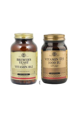 Solgar Brewer's Yeast With Vitamin B12 250 Tablet + Vitamin D3 1000 Iu 100 Tablet