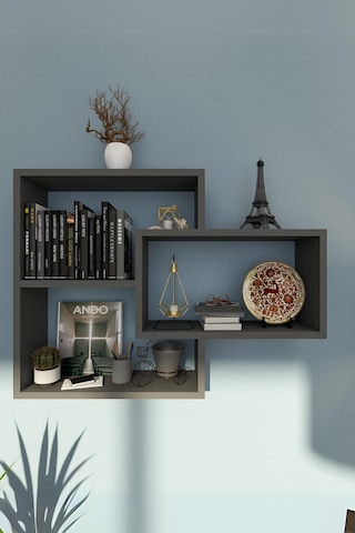 Sage Antrasit 3lü Modern Duvar Rafı