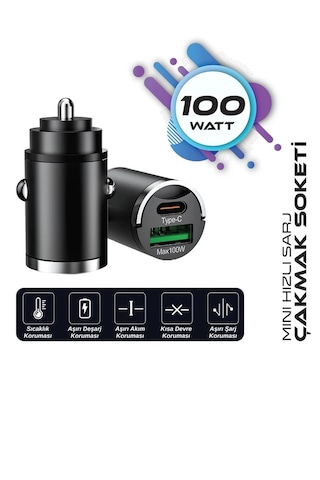 Araç Çakmak Sarj Soketi Mini Hızlı Sarj 100w Usb + Type C