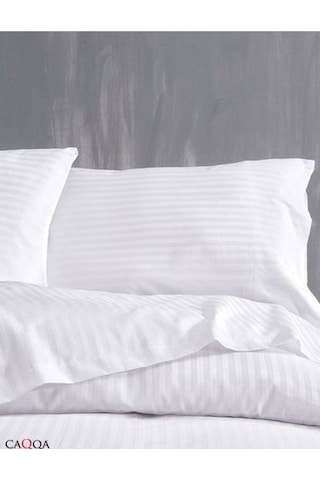 Caqqa Tek Kişilik Çizgili Saten Otel Nevresim Seti 1 Nevresim + 1 Yastık Kılıfı
