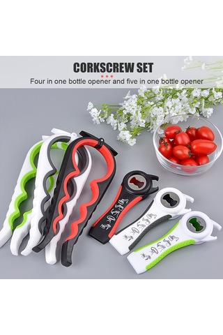 Konesam Beyaz-gri 2 Parça Set: 4'lü Konserve Açıcı + 5'lü Şişe Açıcı, Çeşitli Boyutlardaki Konserveler Ve Şişeler İçin Ergonomik, Kaymazsız Kollü Mutfak Aleti Gri