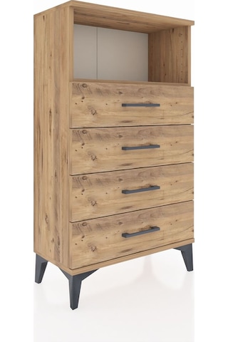 Arges Komodin Tek Raflı 4 Çekmeceli 60x30x106 Çam-çam Çam