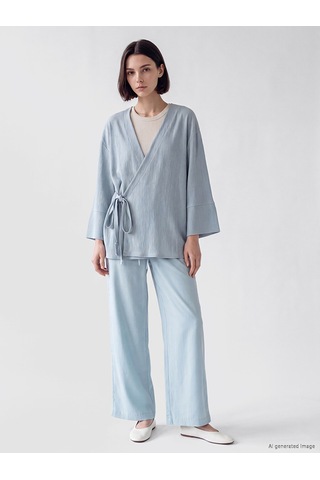 Lcw Modest Mavi Kruvaze Yaka Oversize Kadın Kimono