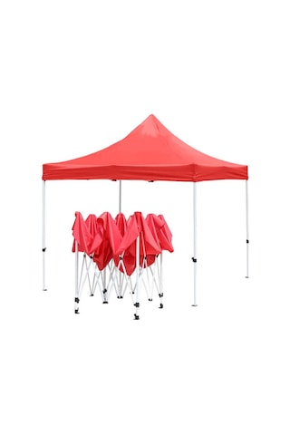 Otomatik Gazebo Çardak 240 X 240 Cm Tente Teras Bahçe Kamelyası Gölgelik Kırmızı Kırmızı