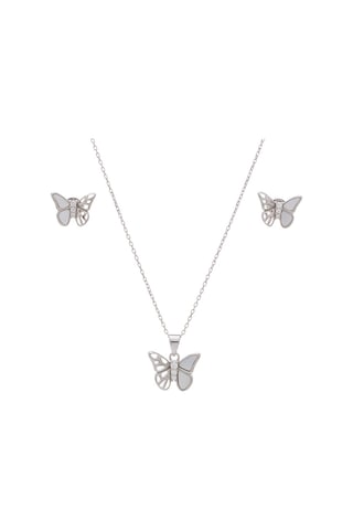Kelebek Model Sedef Taşlı 925 Ayar Gümüş Kadın 2'li Set Gümüş