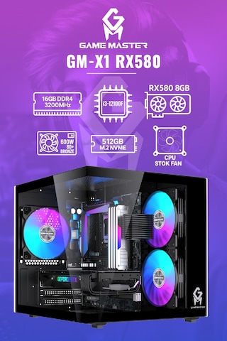 Game Master GM-X1 i3-12100F 16 GB 512 GB M.2 SSD 8 GB RX580 Free Dos Masaüstü Oyuncu Bilgisayarı