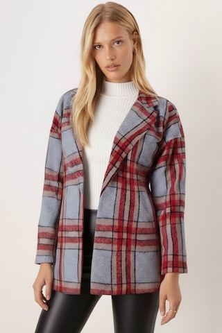 Armonika Kadın Gri Melanj Erkek Yaka Yanları Yırtmaçlı Oversize Ceket Arm-26k001009
