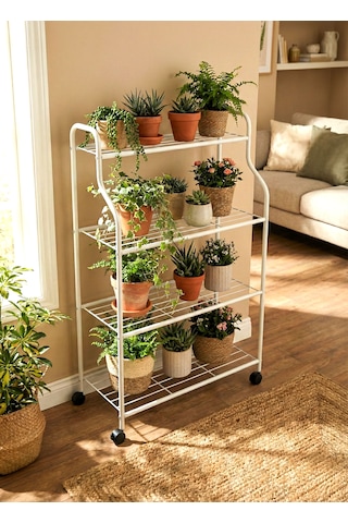 Modern Beyaz 4 Katlı Tekerlekli Metal Çiçeklik Standı: Çok Amaçlı Mutfak,kitaplık&dekoratif Lüks Stand