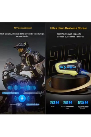 N3x Rgb Işıklı Intercom 3 Kişi Bağlantılı 1000mah Motosiklet Tdrtr