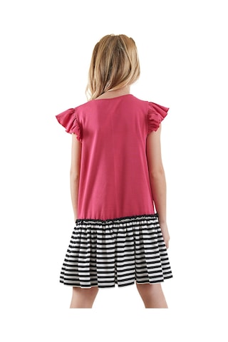 Denokids Kedicik Kız Çocuk Fuşya Yazlık Elbise Renkli Çok Renkli
