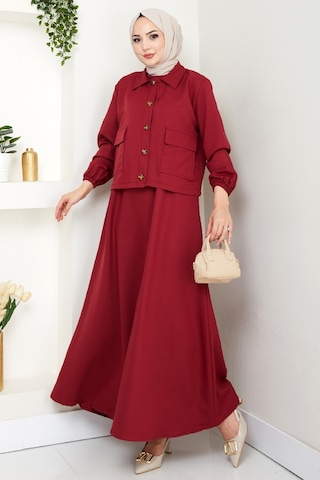 Bestenur Faylin Ceket Elbise İkili Takım 1565 - Bordo Bordo