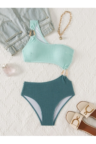 Yaz Patlamasımmodelleri Yüksek Bel İnce Tek Omuz Tek Tek Parça Mayo Metal Halka Degoratifi Darbe Renk Diişbikini Akımım Elbise Kadını Plaj Taatil Geçmezi Açık Mavi