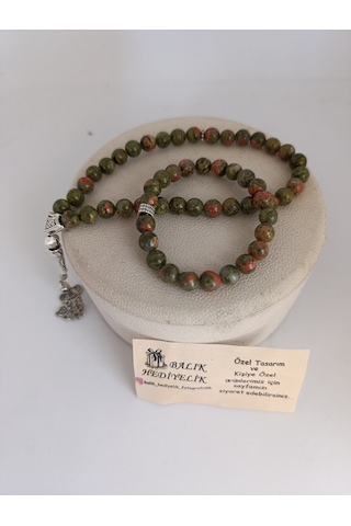 Doğaltaş Tespih-bileklik Takım Ahşap Kutulu /unakit Taşı Unakt-10 Haki