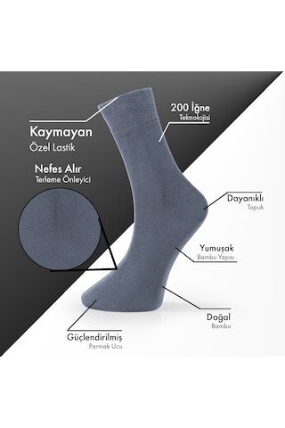Saf Bambu Erkek Soket Uzun Düz Füme Çorap Dikişsiz Premium Kutulu 6'lı L5952aznb Softaura